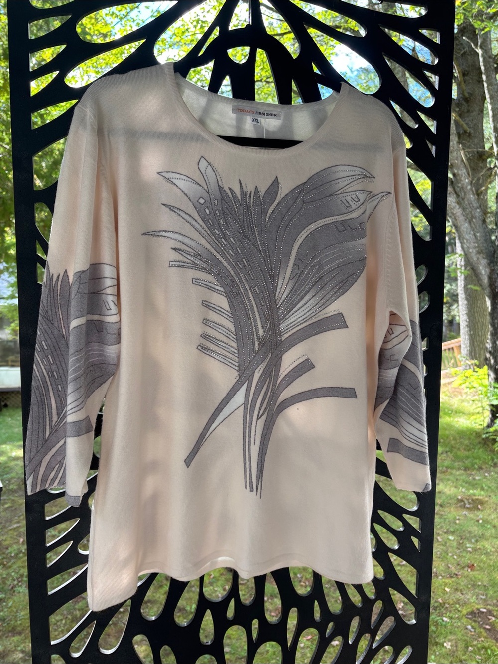 Women's Light Cream Long Sleeve Floral-Print Top